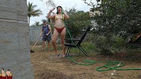 my wife teasing the gardener