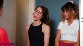 Three sizzling lesbos, Apryl, Milana, and Sonia, get down and dirty together, wild and unbridled