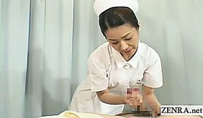 Subtitles CFNM two Japanese nurses handjob with cumshot