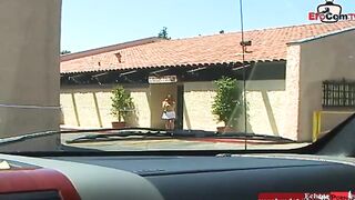 Dark Haired slut with long breasts pick up from a big black cock