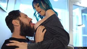 Blue haired chick Jewelz Blu is fucked by bearded boyfriend