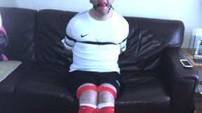 Miss M and tightly bound and gagged footballer ballbusting