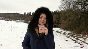 Teen German girl receives anonymous stranger's blowjob in public POV