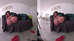 VR180 3D - Alice Big Tits in a satin Turquoise Pyjama (Clip No 2754 - Full HD mp4 version)