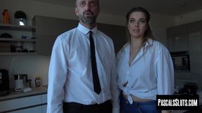 Nikky Dream rubs her pussy with a vibrator while daddy Pascal White rams her