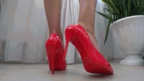 Dipping in red shoes and wrinkled feet d
