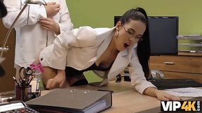 Sexy Slim Brunette MILF Fulfills the Loan Manager's Sexual Desires To Get Money