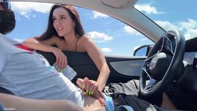 Sexty stranger jerks off in a car during a public parking lot scene!