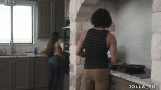 My stepbrother helps me stretch my booty for my first