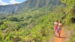Girls strip and pleasure each other while hiking in nature