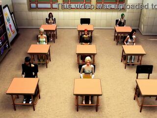 Futanari teacher spanks teen hotty in front of the class and gets screwed by her other teen shemale hentai student