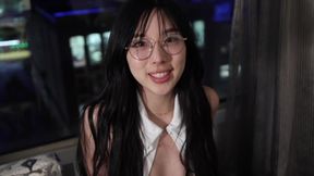 Blonde Korean secretary sucks boss' dick&#x1F346; for promotion, wore dirty pantyhose, nasty slant-eyed tramp