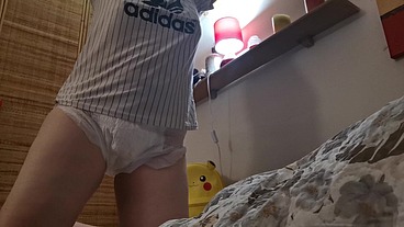 Hot orgasm wearing sexy diaper