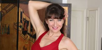 MILF Gina has slim body, saggy boobs and huge nipples and loves to fuck her shaved pussy