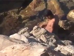 Arab Twink Strokes His Big Dick Outdoors by the Beach