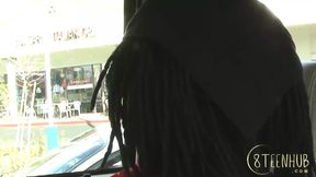 Eighteen-year-old Monique gets her tiny black booty devoured by multiple cocks in a crazy group bang