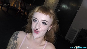 Inked punk slut Azura Alii enjoys debut bukkake
