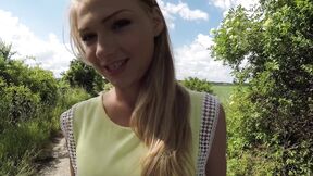 Russian Lucy Heart sucks cock & takes a ride on it for a creampie outdoors
