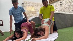 Faking intimacy, horny&#x1F975; students moan beneath sweaty instructors in sultry yoga escapades