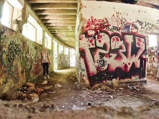 Urbex flashing with tugjob. A cute wicked angel likes my ramrod