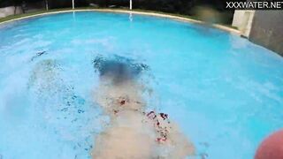 Lana Tanga inside red underwear masturbating underwater