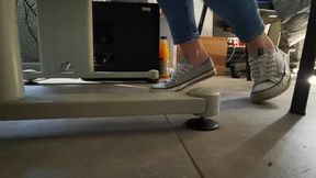 Dirty & sweaty foot under the desk while working in office - Coworkers in same room