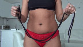 Bondage of myself with black rope c