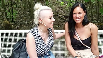 Two German Girls seduce to Public FFM Threesome by Stranger