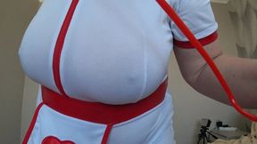 Sexy mature nurse shows off her juicy breasts; knows exactly what you need