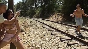 Lesbian babes enjoy rough lesbian sex on train