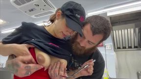 Quivering milk teat waitress serves up sin-filled specials at her lusty lunch counter