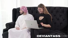 Hot ass secretary works Arab dick on black couch