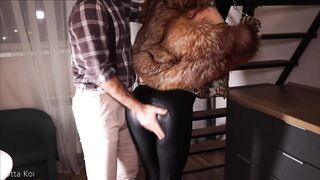 Fucking Red Head Skank into African Leather Pants and Fur Coat.