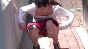 Japanese ladies filmed peeing in public by lucky voyeur