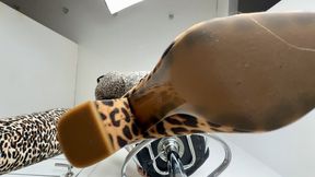 Worship Dangling Shoes - Yoga Pants Leopard Print, Boot Slave Training, Dirty Soles, Mesmerize Calves, Shoe Play Ignore