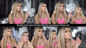 Bright pink lips bimbo Barbie smoking close up!