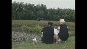Sexy German Blonde Has an Outdoor Threesome Fuck in a Park