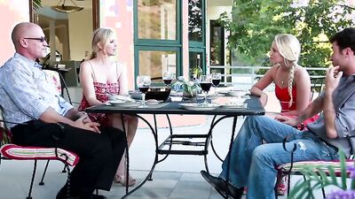 Bald gentleman is unleashing his sexual fury on the busty blonde's twat