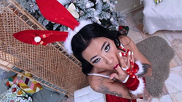 Little slut Lore Hot gets a mouthful of piss powerful anal fuck from the Grinch with a big black cock EKS494