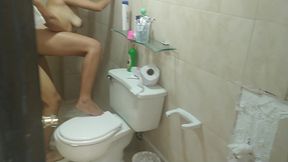 cuckold hubby films when the boy that rented us a room fucks me in the bathroom