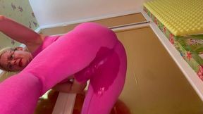 yoga, yawns,workout finish with wet legging of cum