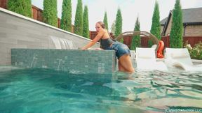 Camille takes a Dip in Denim Dungarees