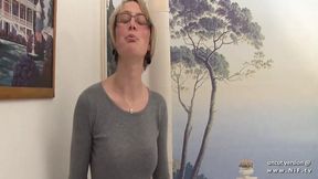 French babe's tit-wank climax&#x1F680;: creamy cum dripping from her perky juggs
