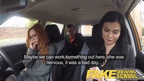 Hot redhead and busty MILF share a cream-filled ride