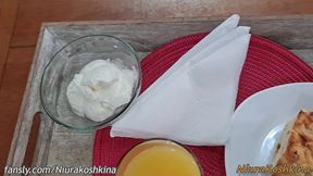 pregnant housewife gives husband hot breakfast in bed before his work(full video)