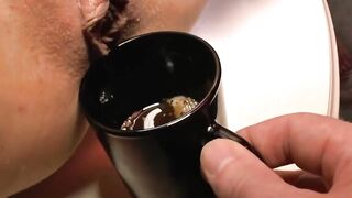 Drinking coffee with sperm after a sexy gang bang