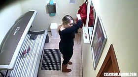 Busty Chubby Girl Relaxing in Solarium Tanning Bed
