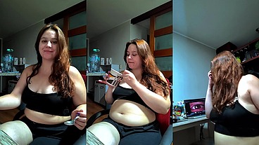 [FREE SFW FETISH VIDEO] Hot Chubby Woman Filling Her Round Belly with some Ice Cream