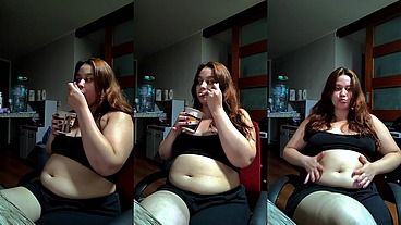 [FREE SFW FETISH VIDEO] Hot Chubby Woman Filling Her Round Belly with some Ice Cream