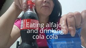 Eating alfajor and drinking Coca-Cola